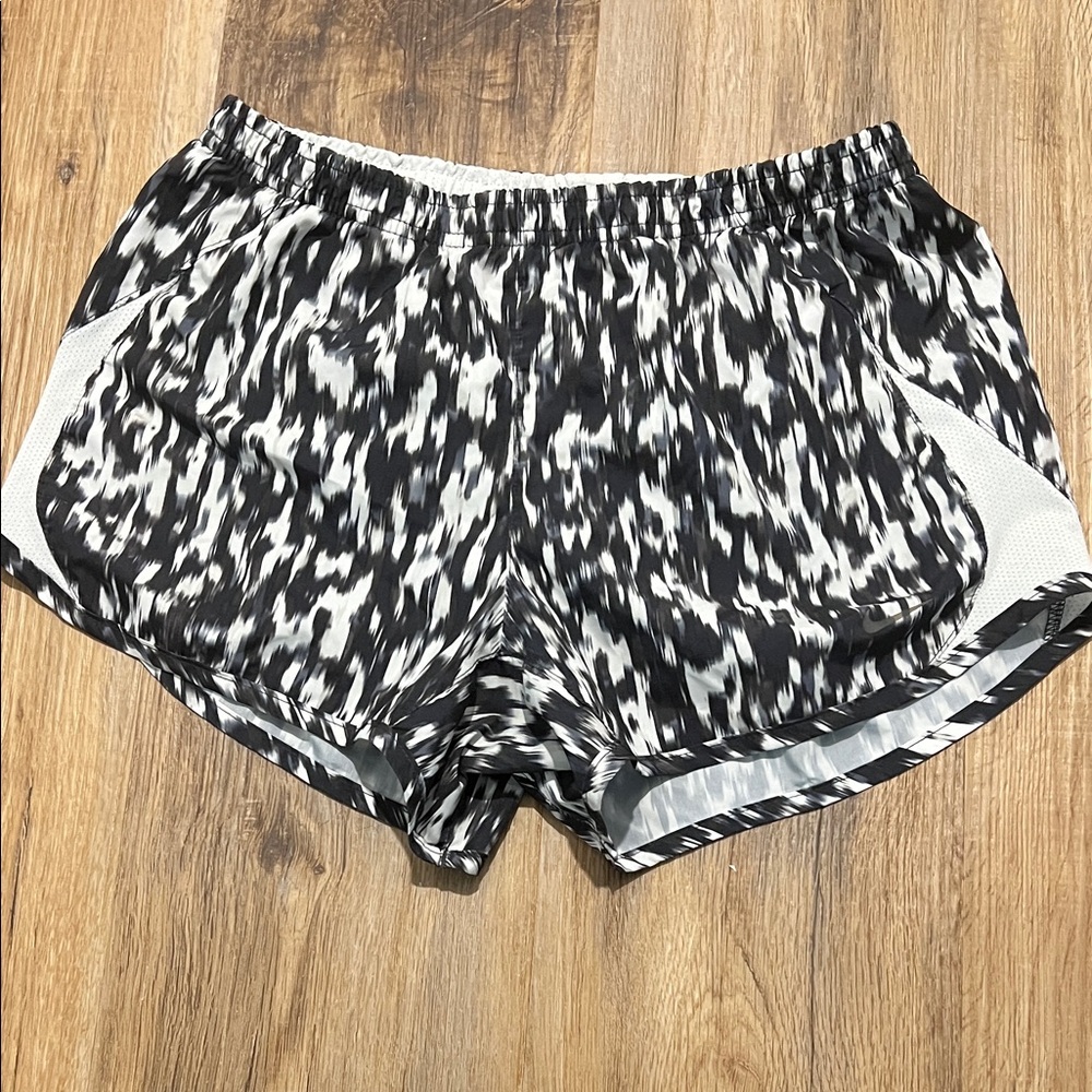 Nike Black & White Printed Running Shorts with Side Mesh